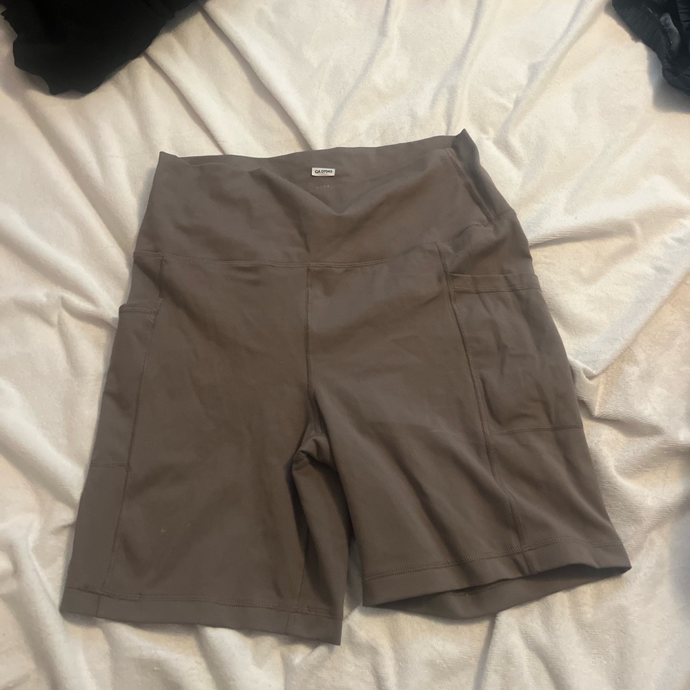 Yogalicious Lux Taupe High-Waisted Shorts